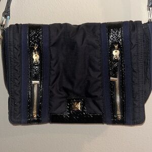 L.A.M.B. Black and Navy Nylon Messenger Bag‎